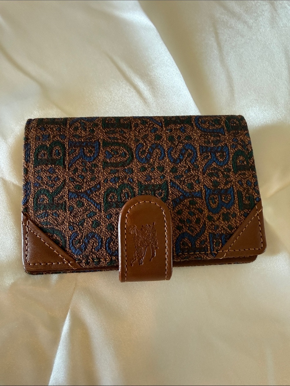 Authentic Vintage Burberry Blue & Brown Jacquard Logo Snap Wallet